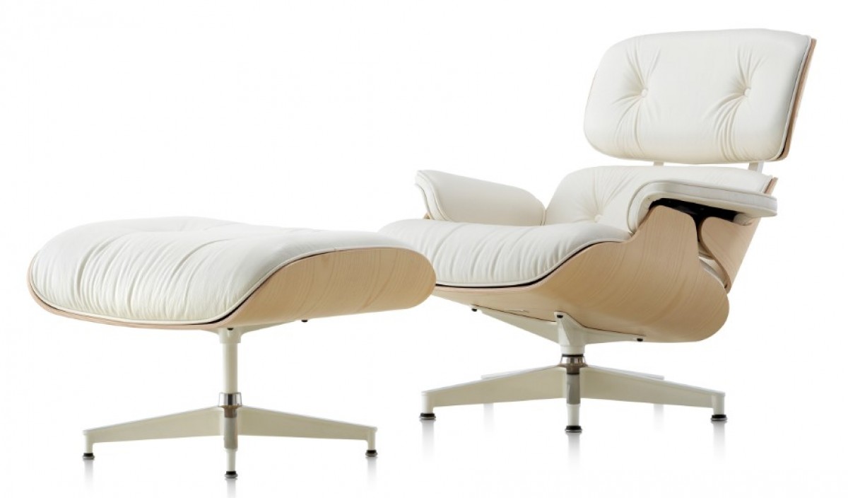 Eames Lounge Chair and Ottoman, White Ash