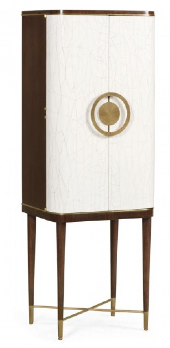 Walnut & Crackle Cloth Lacquered Drinks Cabinet