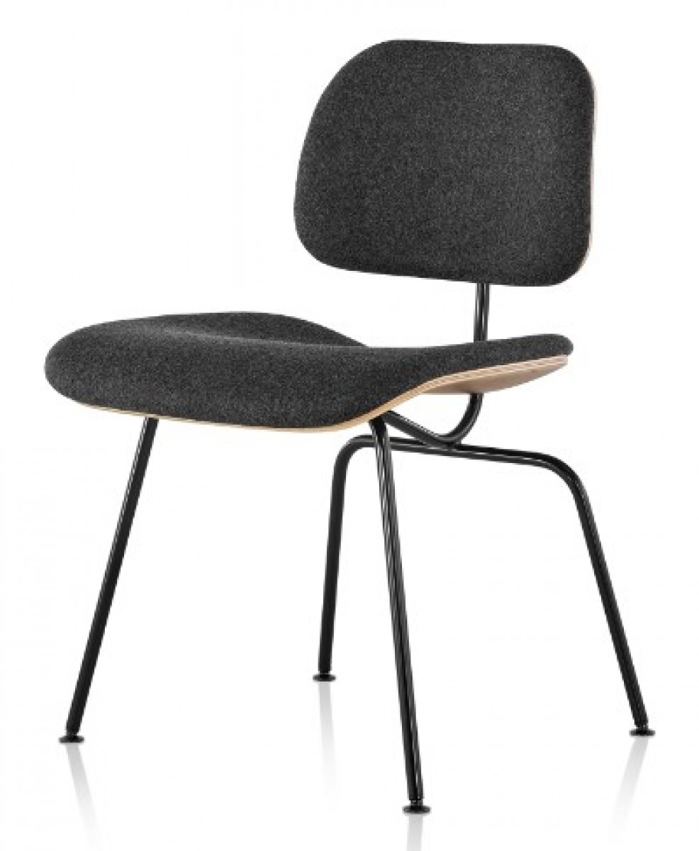 Eames Molded Plywood Dining Chair with Metal Base Upholstered Shell