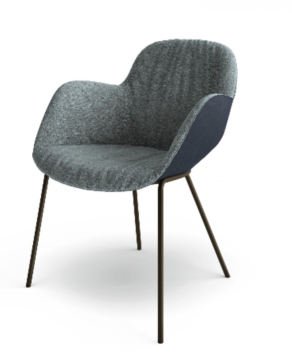 Sheru Chair, Steel Legs, Arms (Casual Upholstery Look)