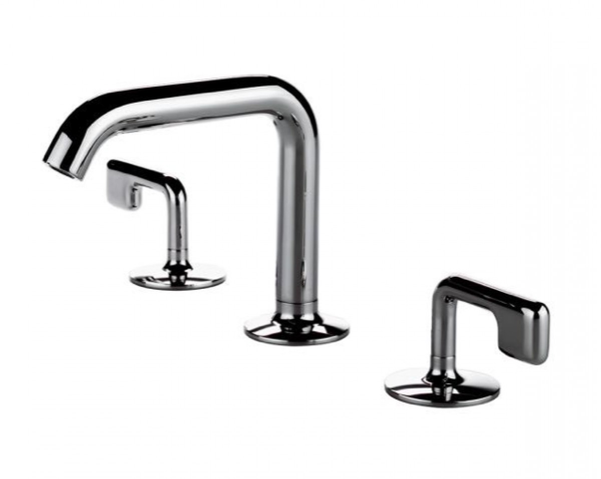 .25 High Profile Three Hole Deck Mounted Lavatory Faucet with Metal Lever Handles