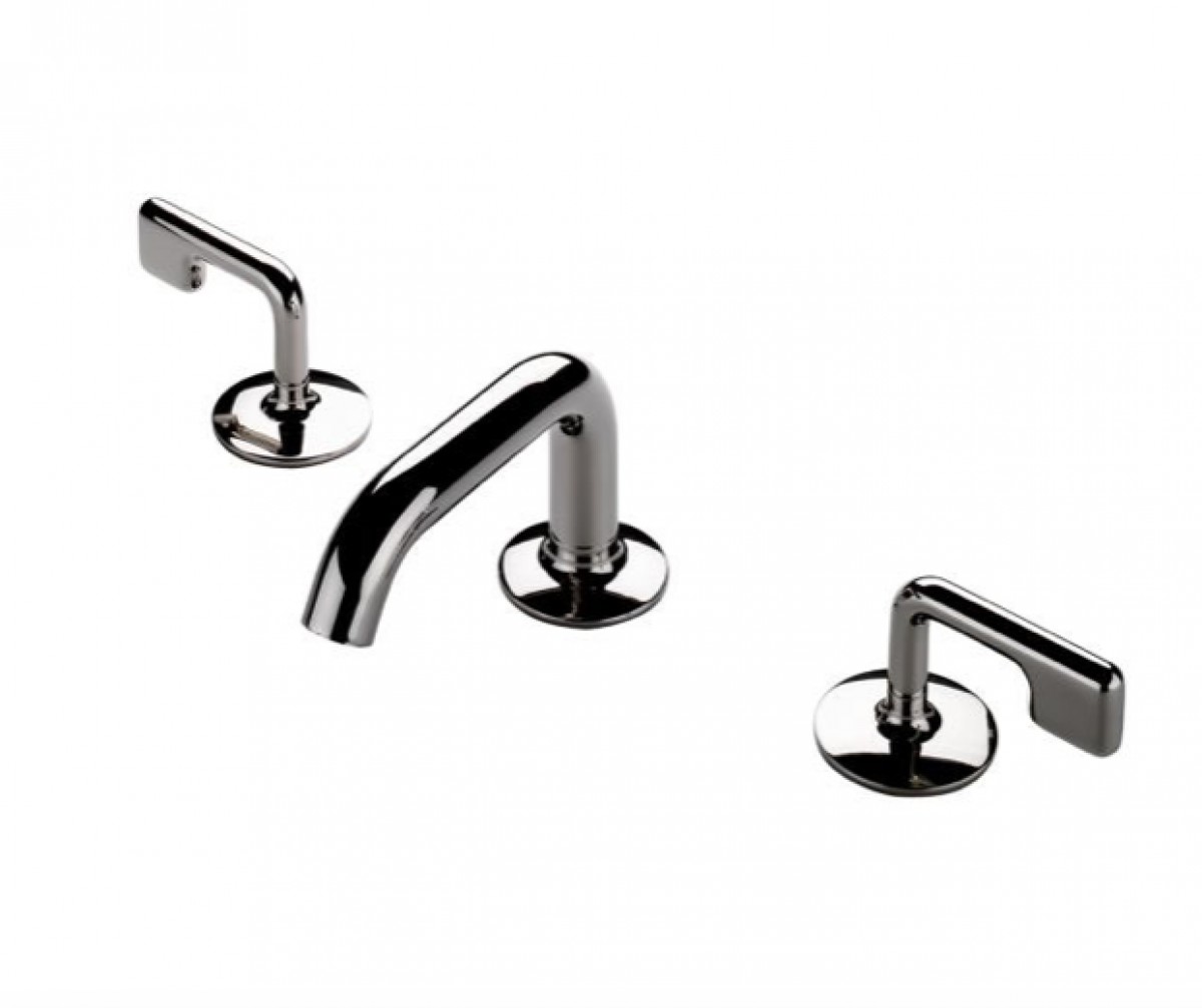 .25 Low Profile Three Hole Deck Mounted Lavatory Faucet with Metal Lever Handles