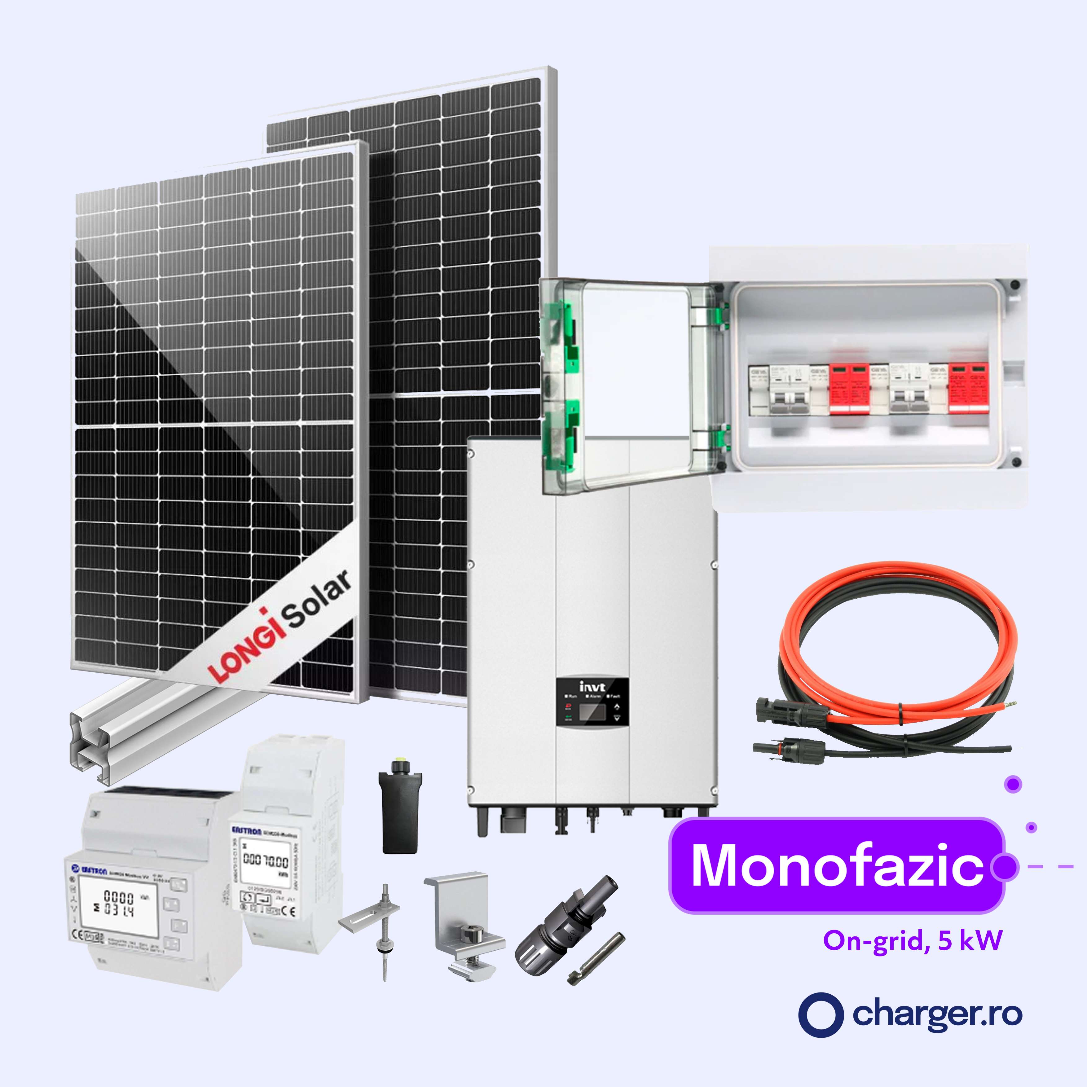 Kit Sistem Fotovoltaic 5 kW - On grid, monofazic