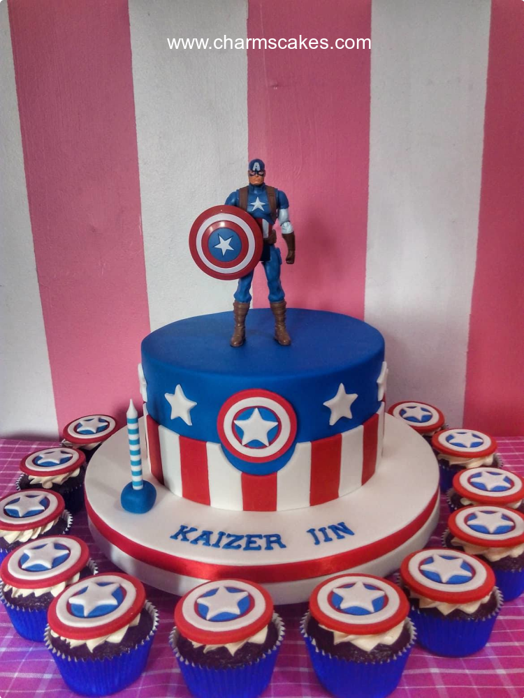 Avengers Captain America Macaron Topper Cake (with Captain America + S –  BakeAvenue