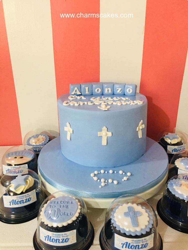 Alonzo's Blue Christening Baptismal (for Boys) Custom Cake