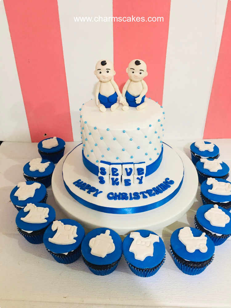 Twin Christening Baptismal (for Boys) Custom Cake