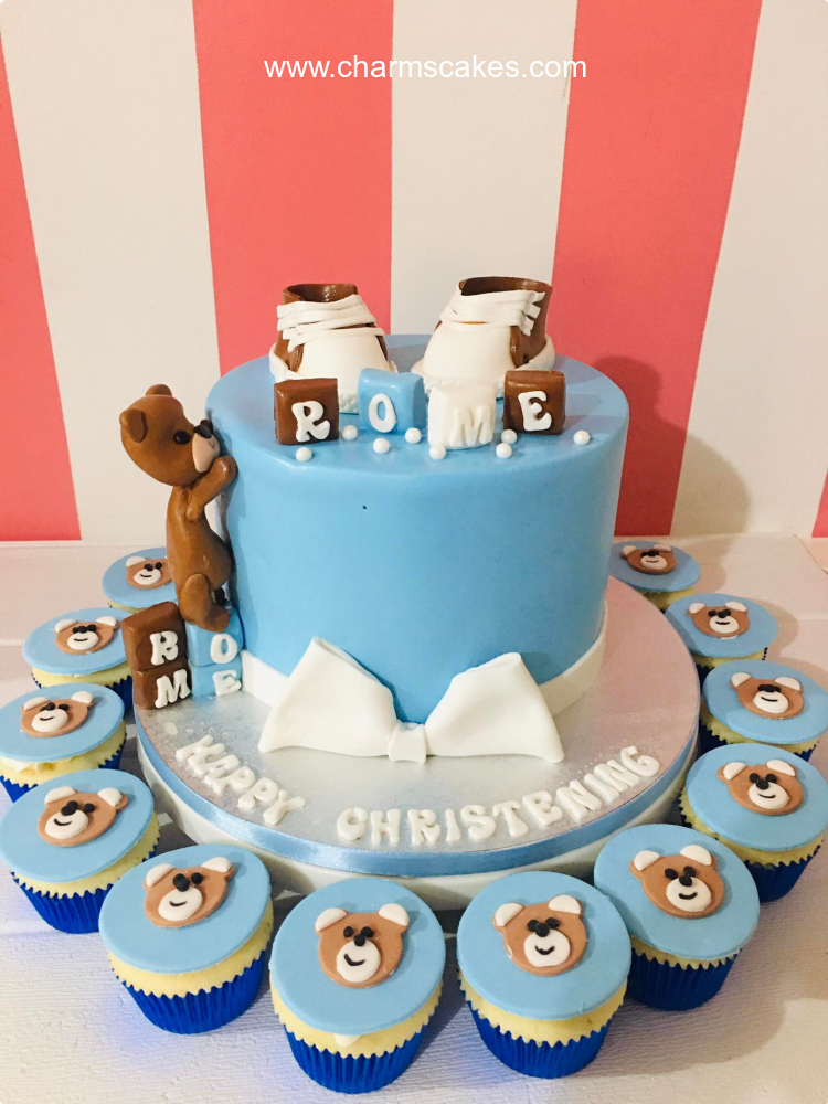 Rome's Bear and Shoes Baptismal (for Boys) Custom Cake