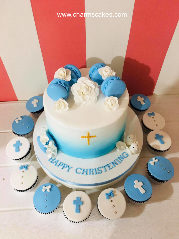 Designer Blue Baptism Cake | Butterfly Bakery
