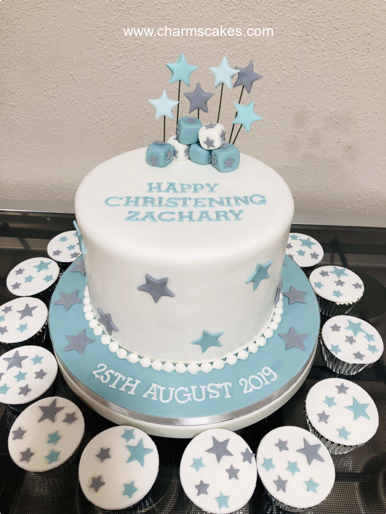 Zachary's Stars Baptismal (for Boys) Custom Cake