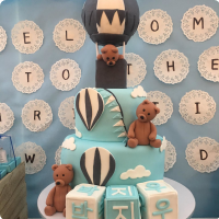 Hot Air Bear Baptismal (for Boys) Custom Cake