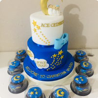 Stars and Moon Baptismal (for Boys) Custom Cake