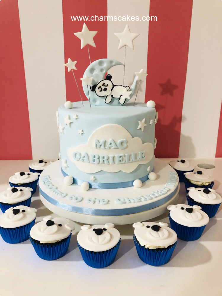 Moon Bear Baptismal (for Boys) Custom Cake