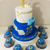 Stars and Moon Baptismal (Boys) Custom Cake