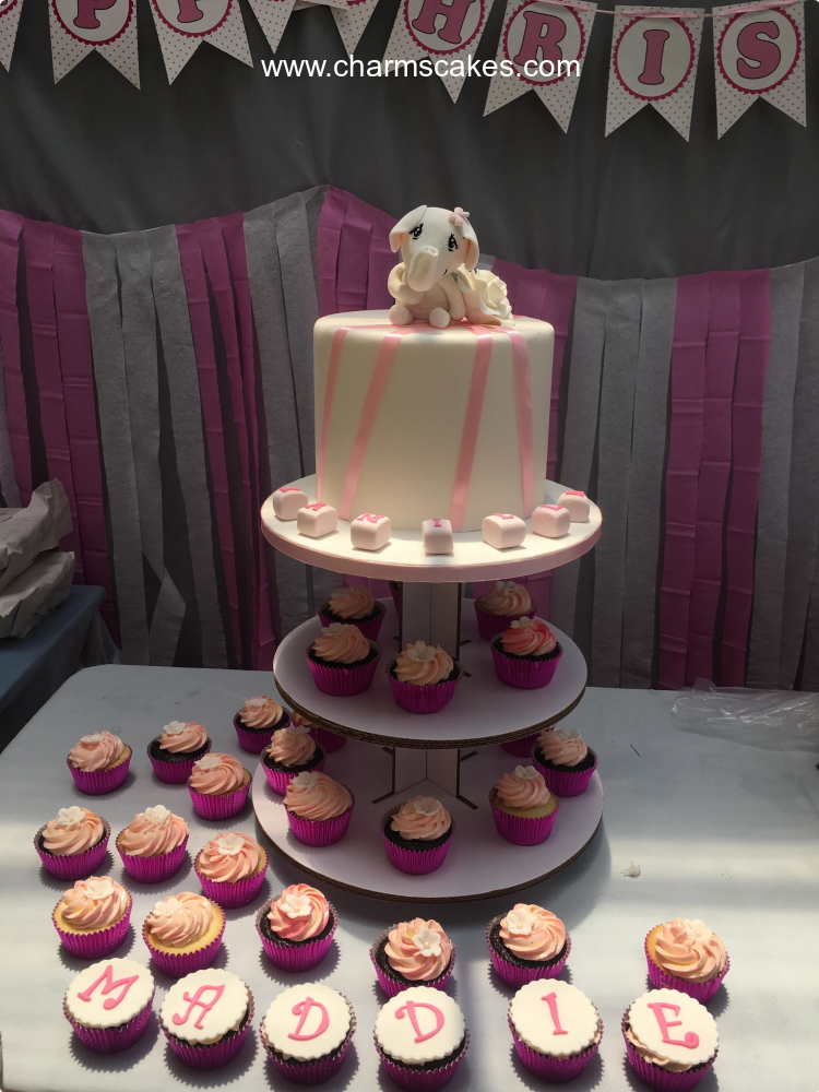 Baby Elephant Christening Custom Cake