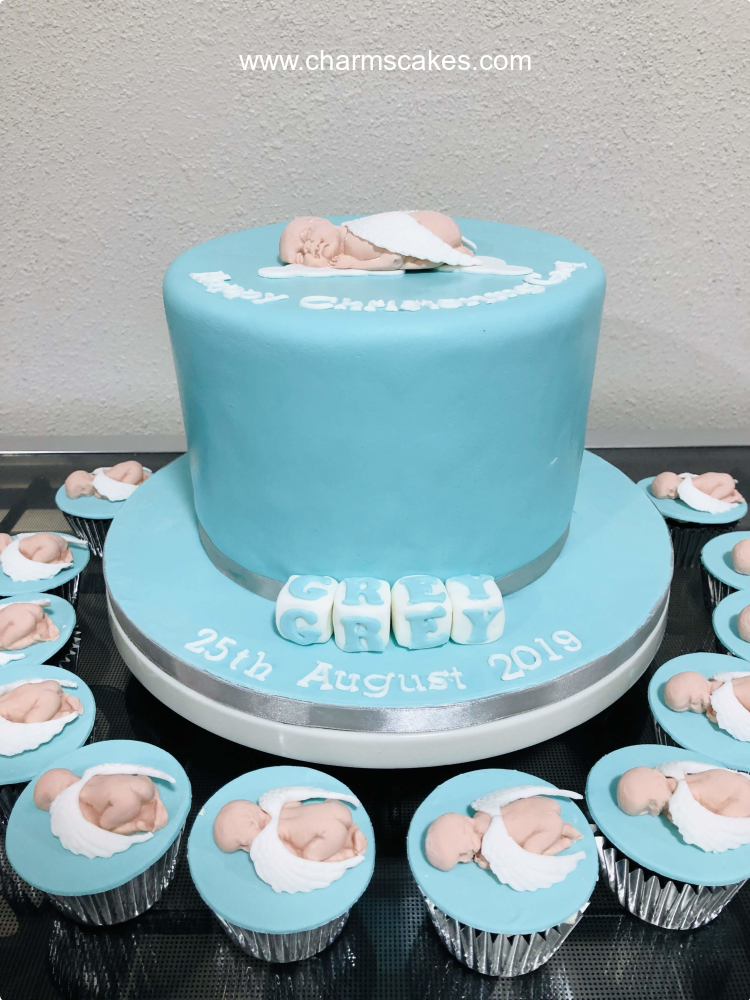 Christening (Grey) Christening Custom Cake