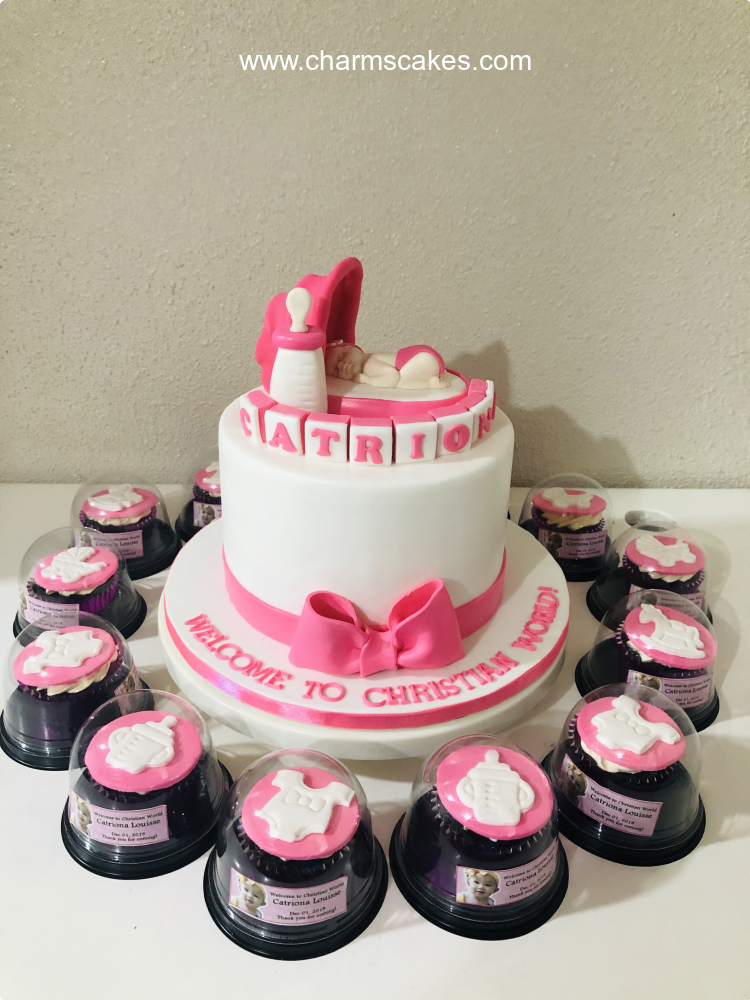 Pink Crib Christening Custom Cake