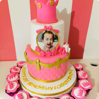 Pink Crown Christening Custom Cake