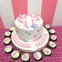 Floral Cross Christening Custom Cake