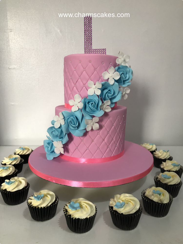 Pink Flowers Debut Custom Cake