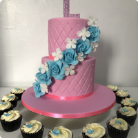 Pink Flowers Debut Custom Cake