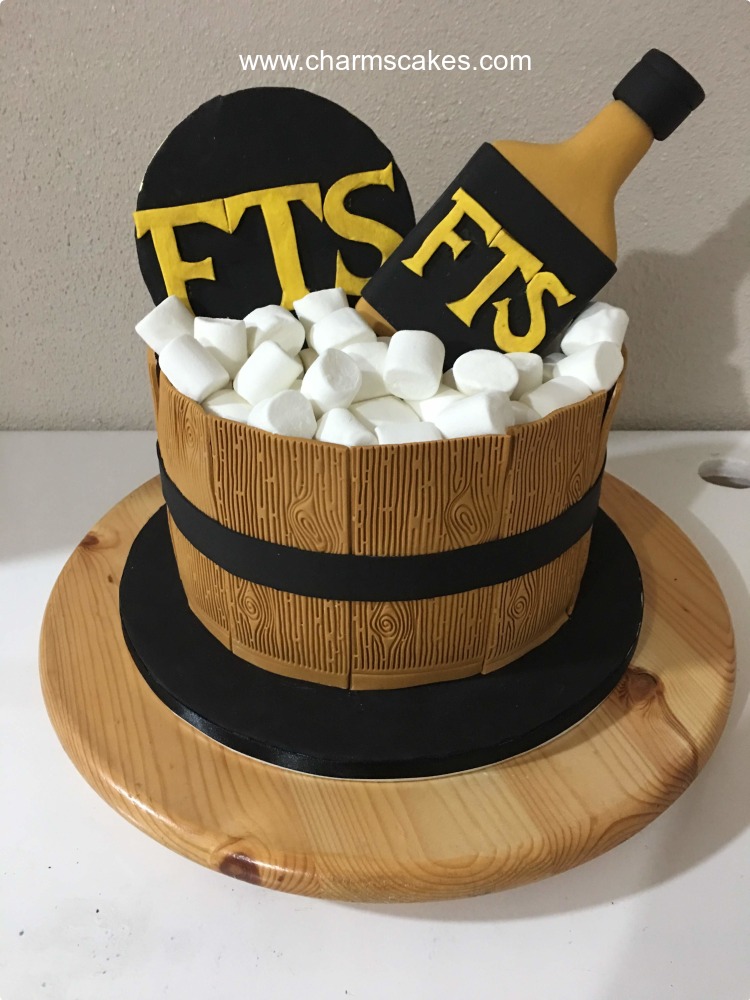 Barrel and Liquor For Fathers Custom Cake