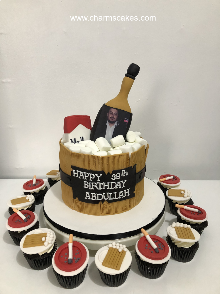 Cigarettes and Drinks For Fathers Custom Cake