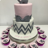 Gray Elephant Gender Reveal Custom Cake