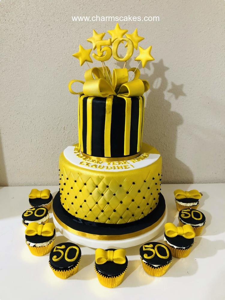 Gold and Fifty For Mothers Custom Cake