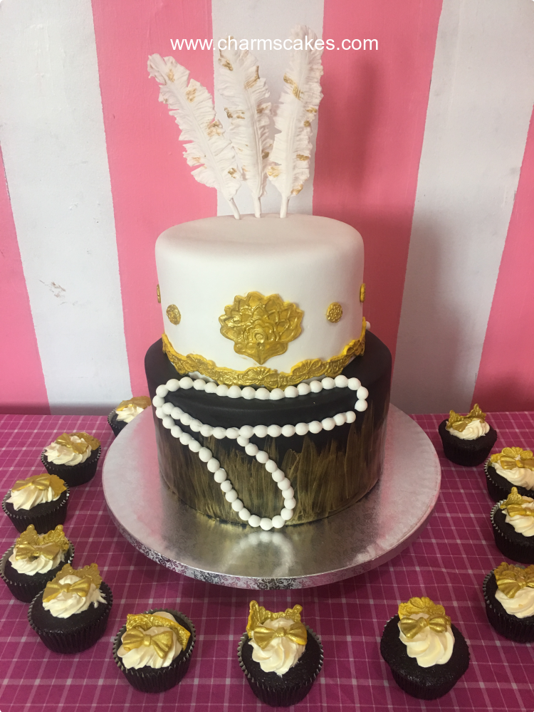 Gold and White Feather For Mothers Custom Cake