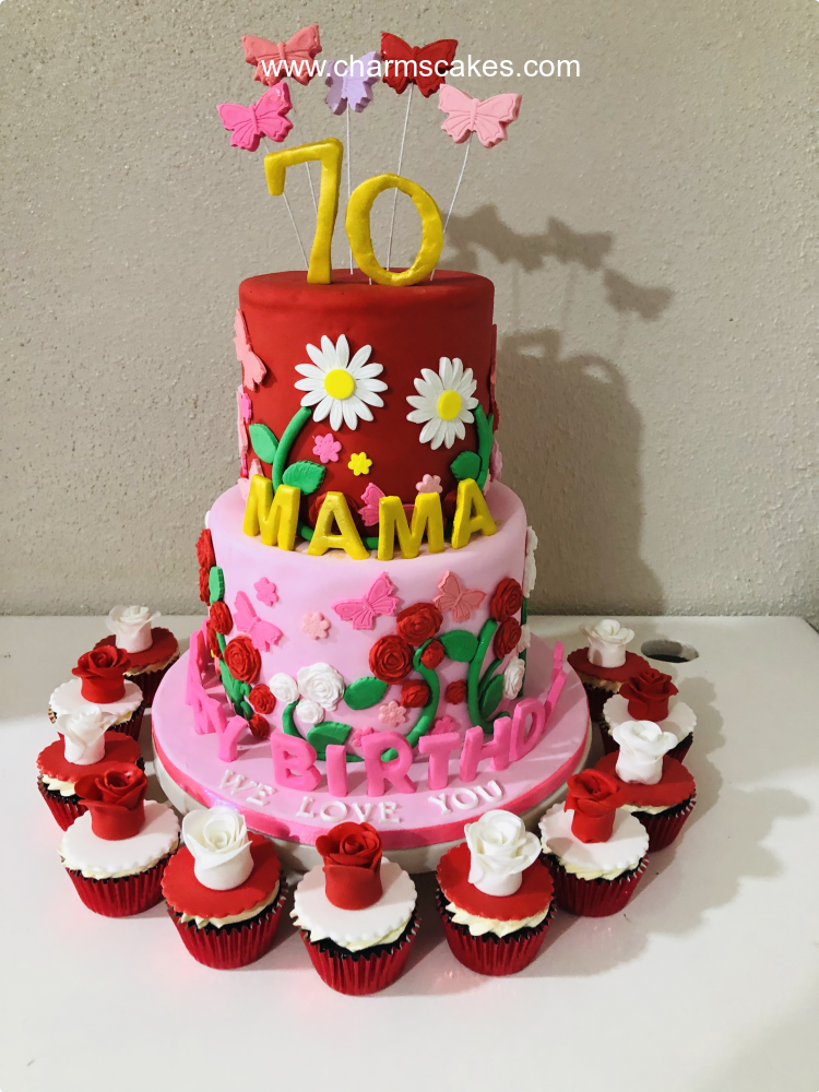 Seventy and Flowers For Mothers Custom Cake