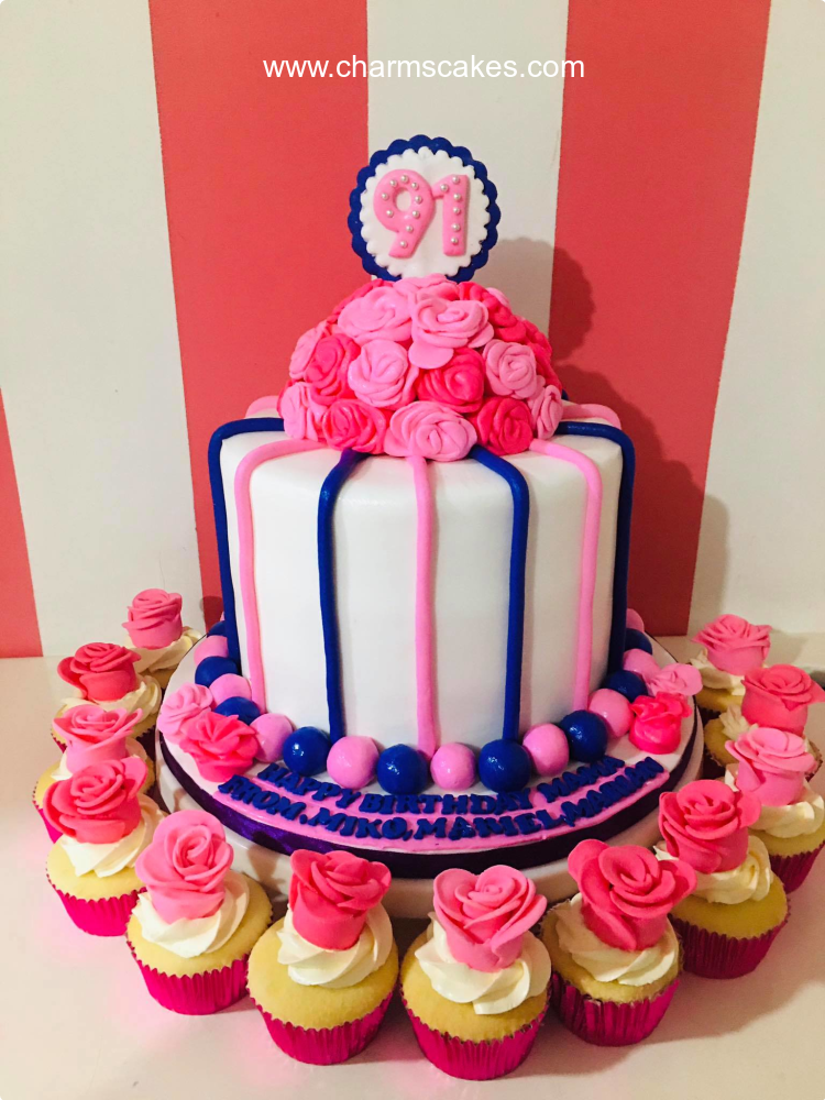 Pink Flowers For Mothers Custom Cake