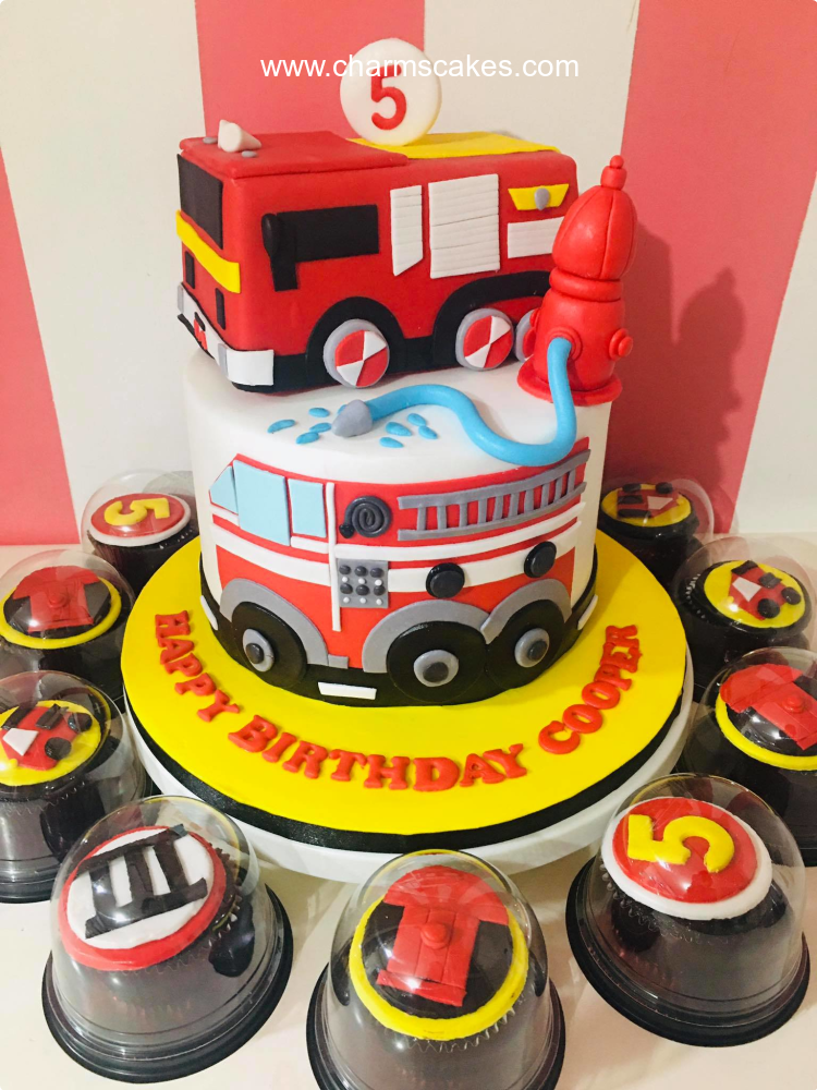 Red Fire Truck Birthday Cake | Truck birthday cakes, Firetruck birthday,  3rd birthday cakes