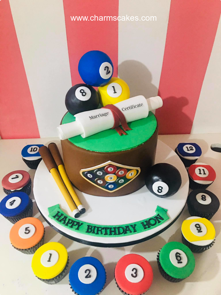 Billiards Sports Theme Custom Cake