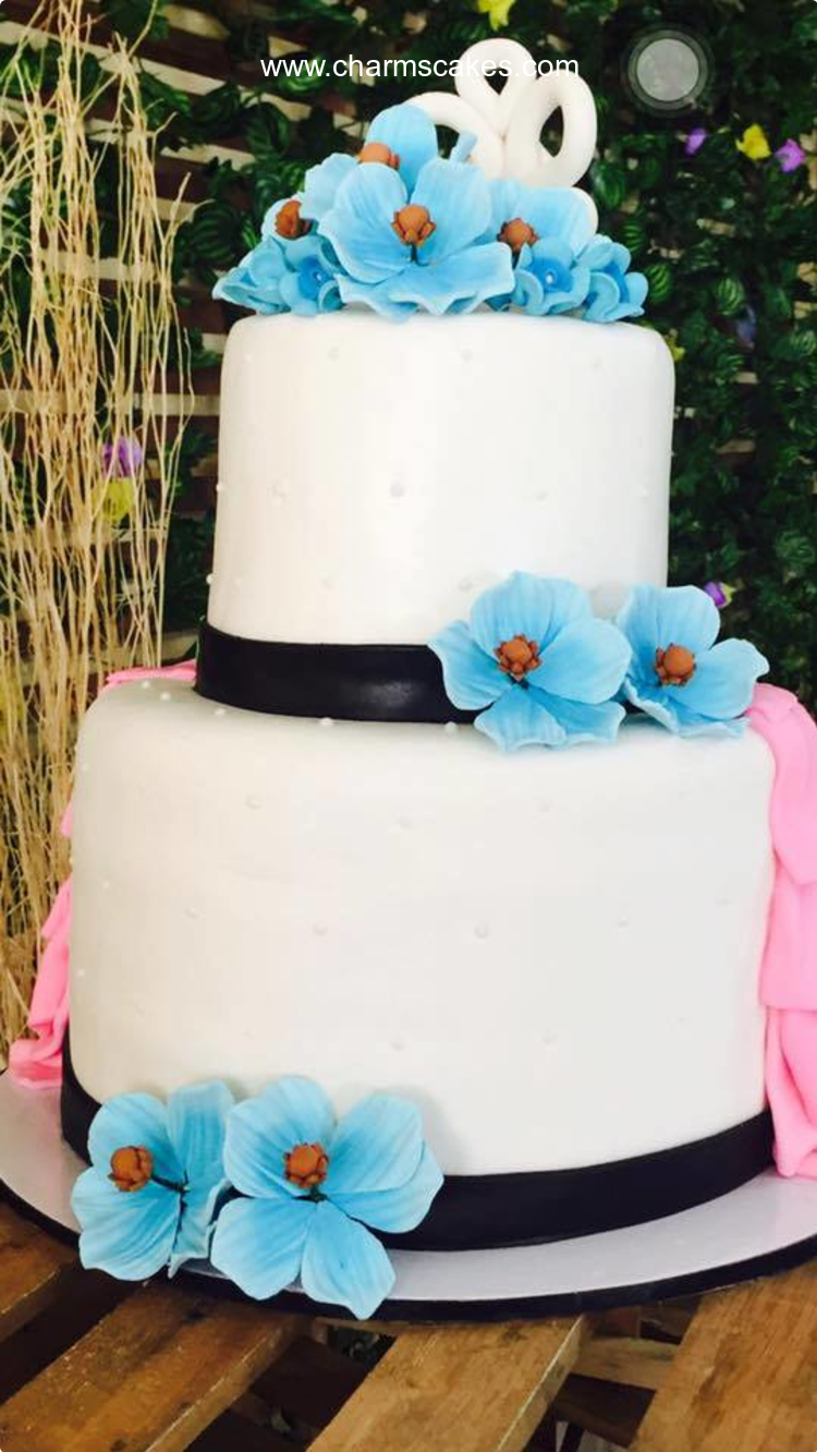 Blue flowers Wedding & Anniversaries Custom Cake