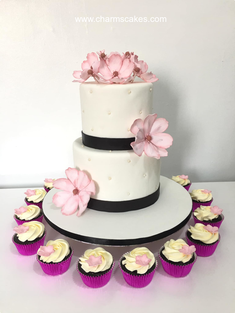 Pink Flowers Wedding & Anniversaries Custom Cake