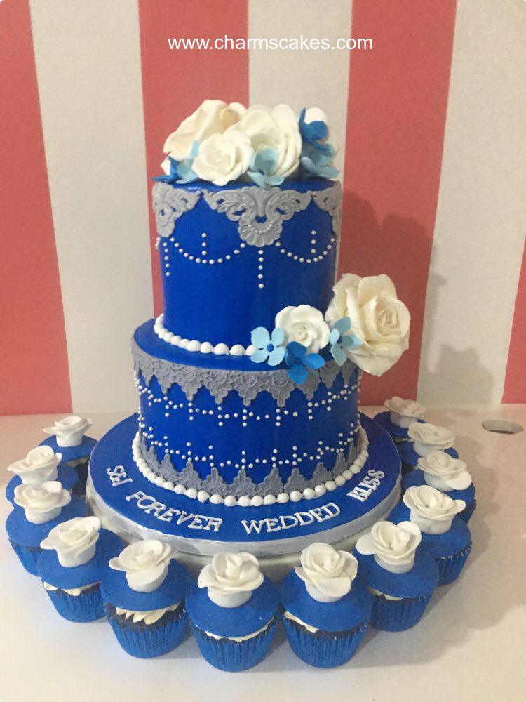 royal blue wedding cake designs