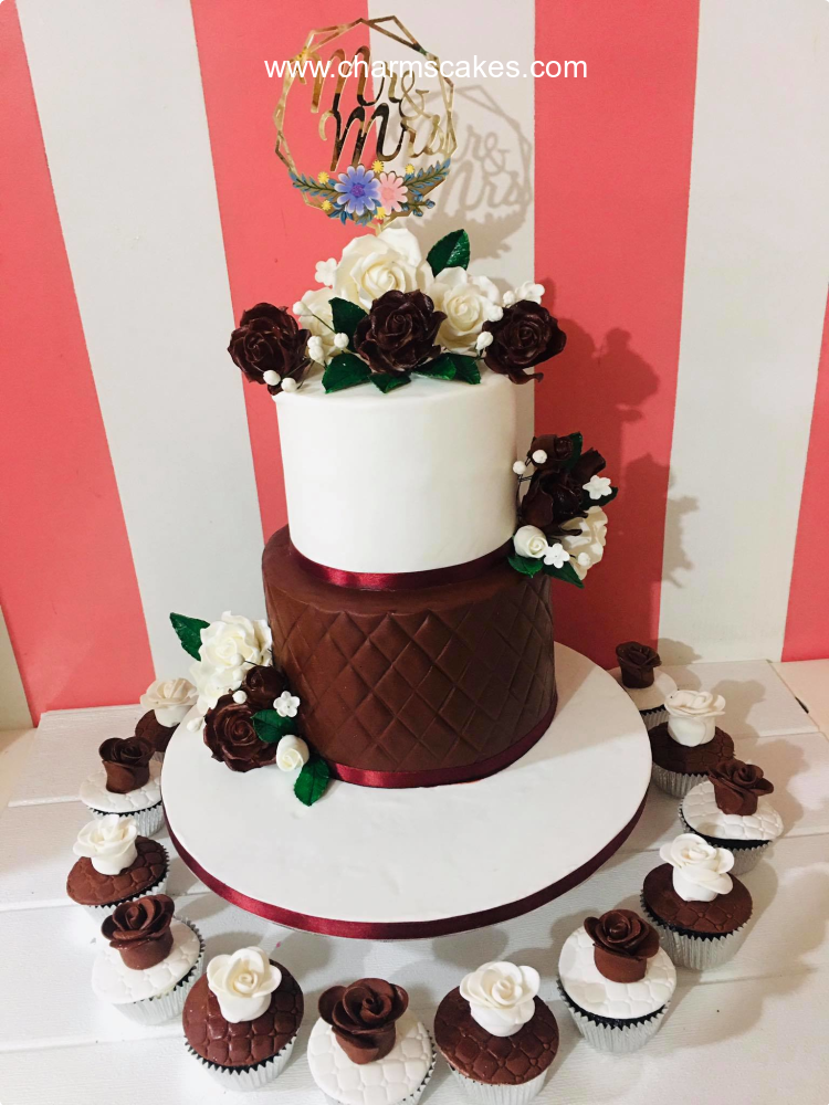 Simple Brown & White Wedding & Anniversaries Custom Cake