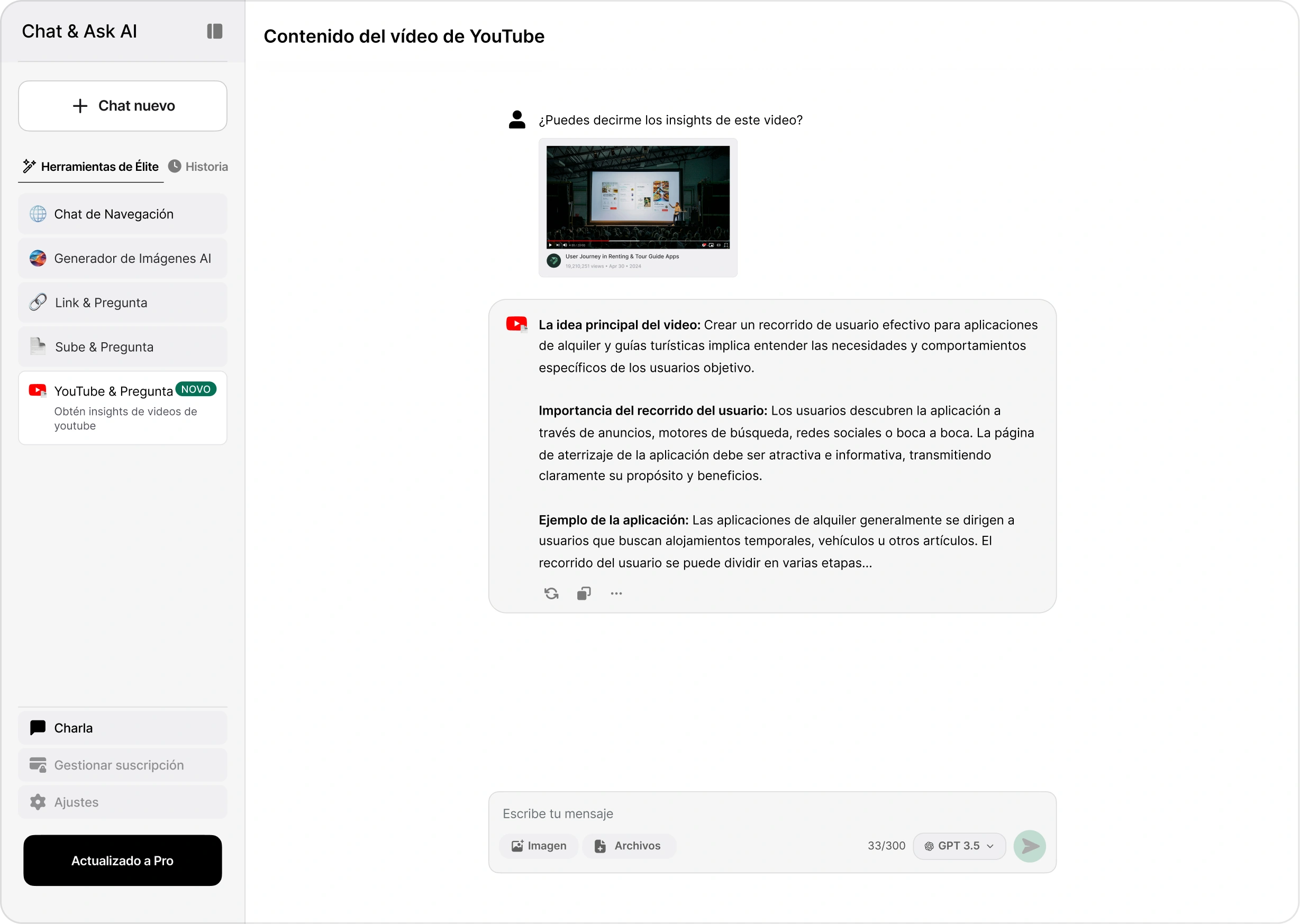 Ejemplo de imagen de YouTube & Ask chat