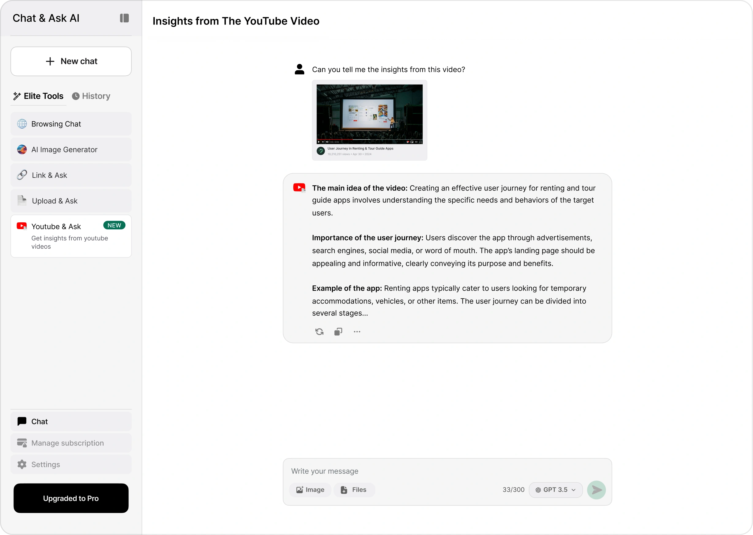 Example Youtube & Ask chat image