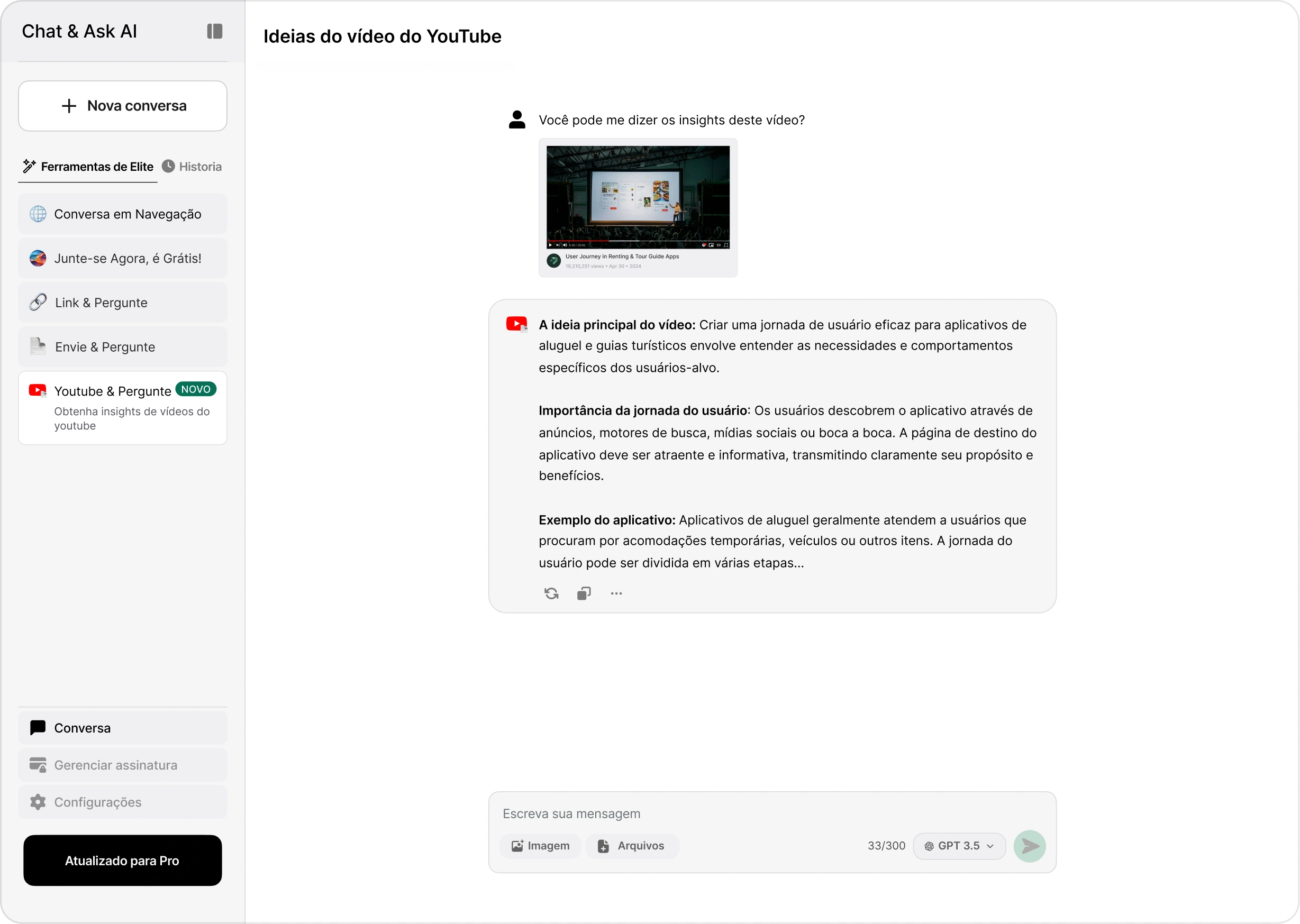 Imagem de exemplo do chat do Youtube & Ask