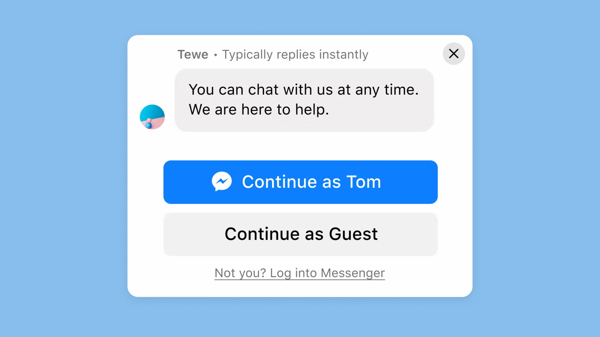 Messenger chat interface on website