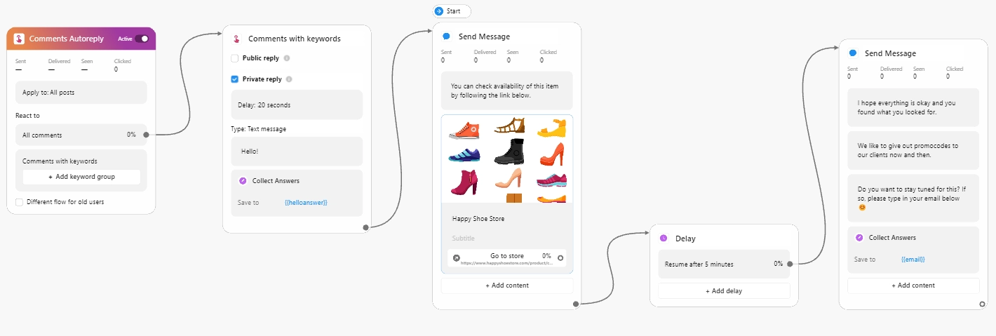 Instagram comments autoreply flow example