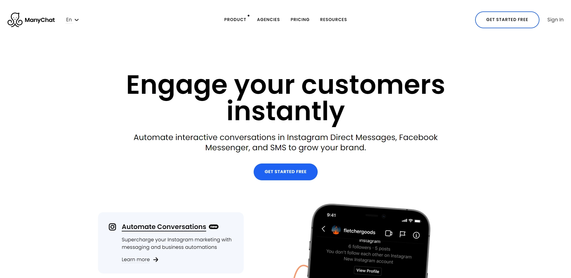 Manychat landing page