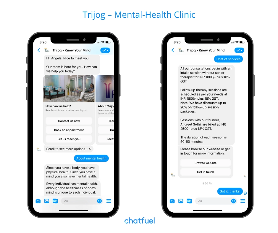 Mental-health clinic chatbot example 