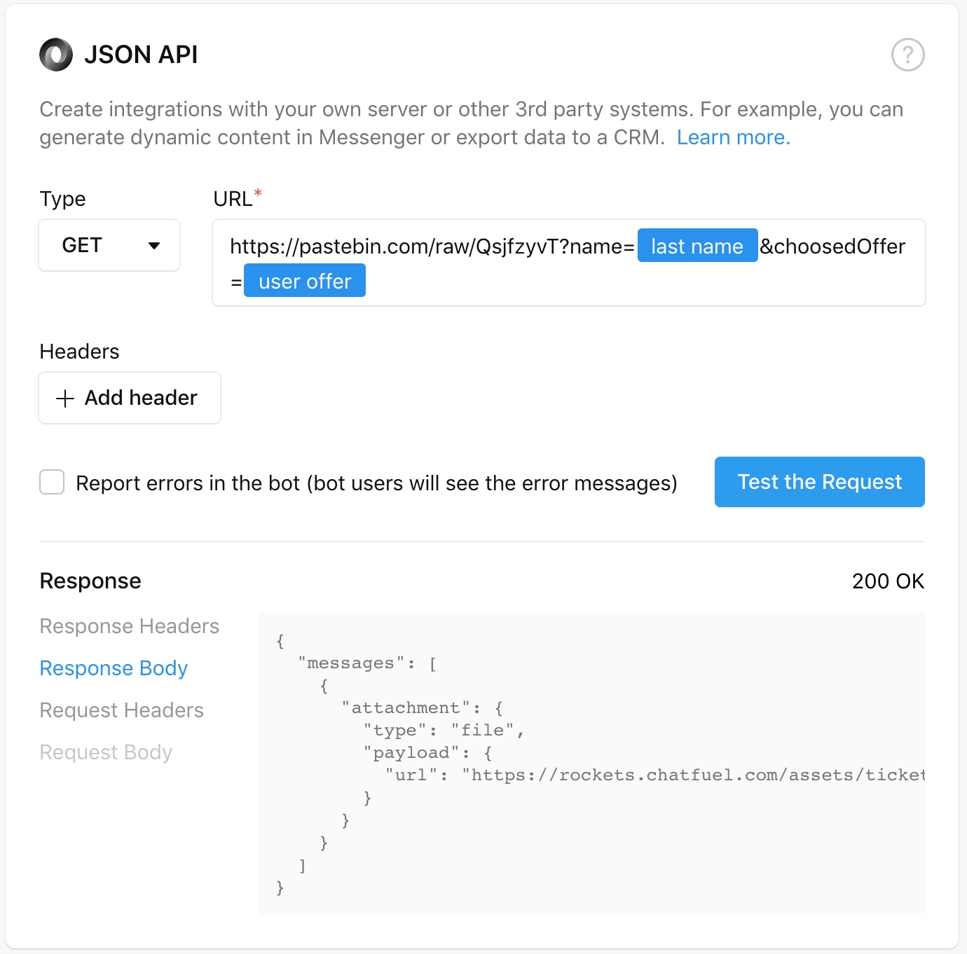 JSON API allows your bot to pull and display data