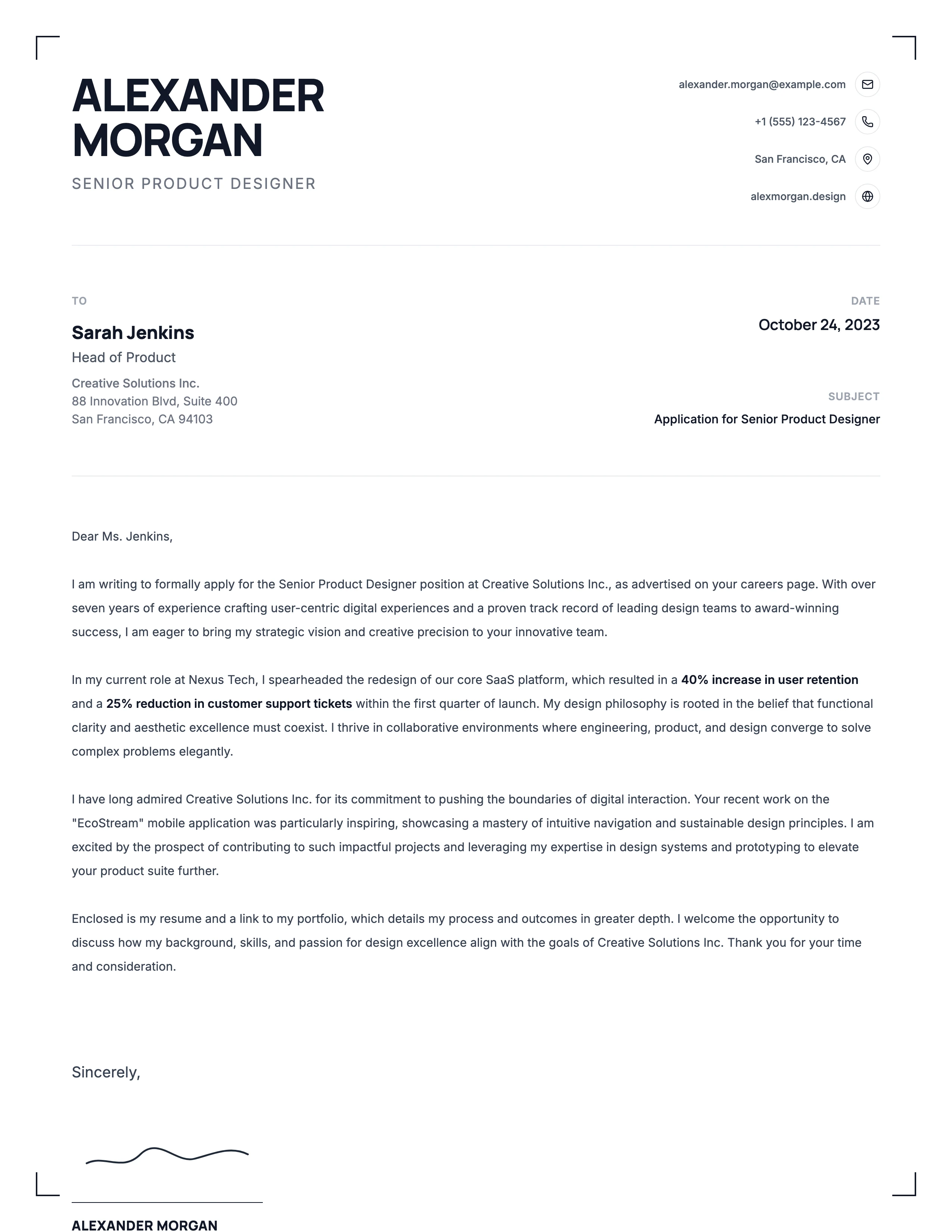 Application Letter: cover