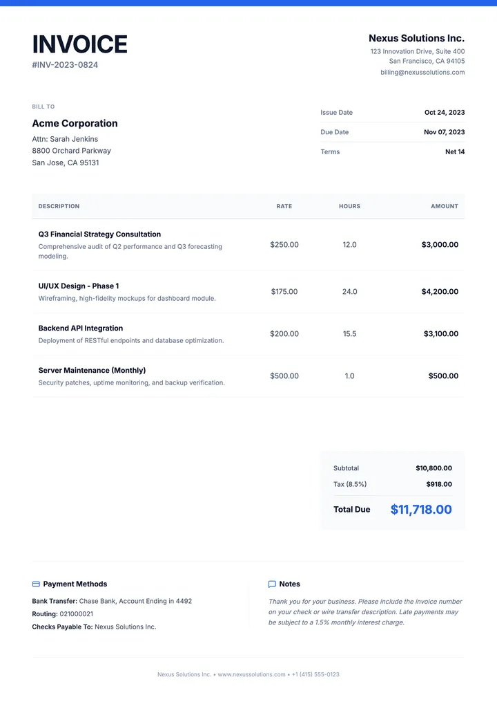 Billing Invoice