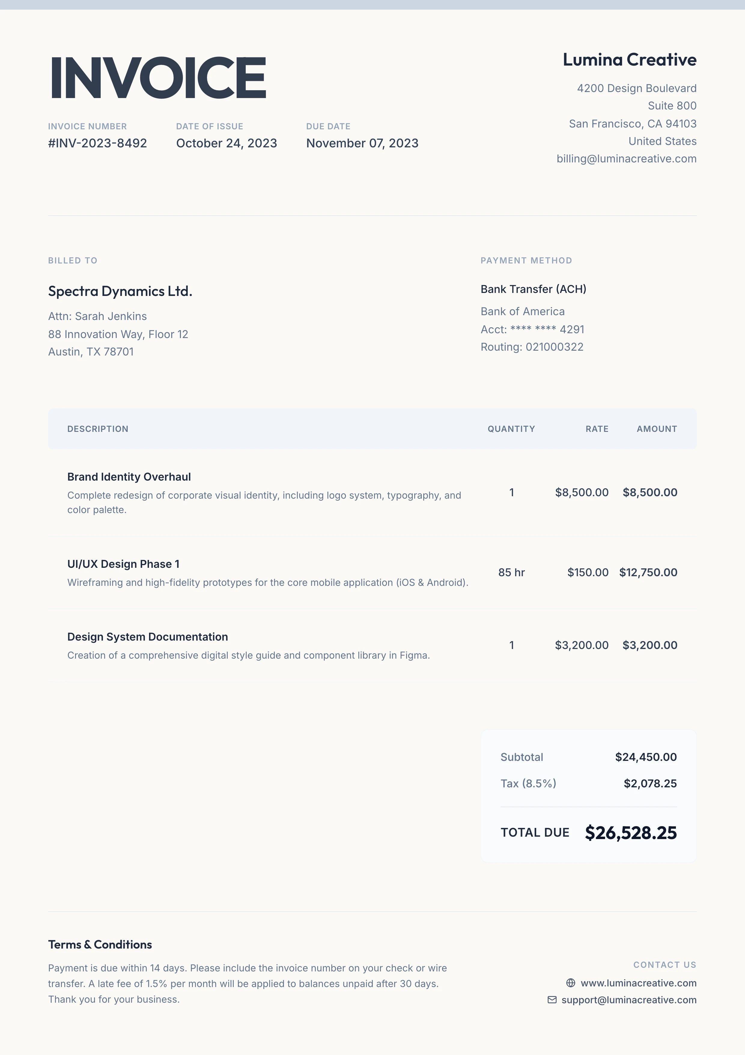 Billing Invoice: cover