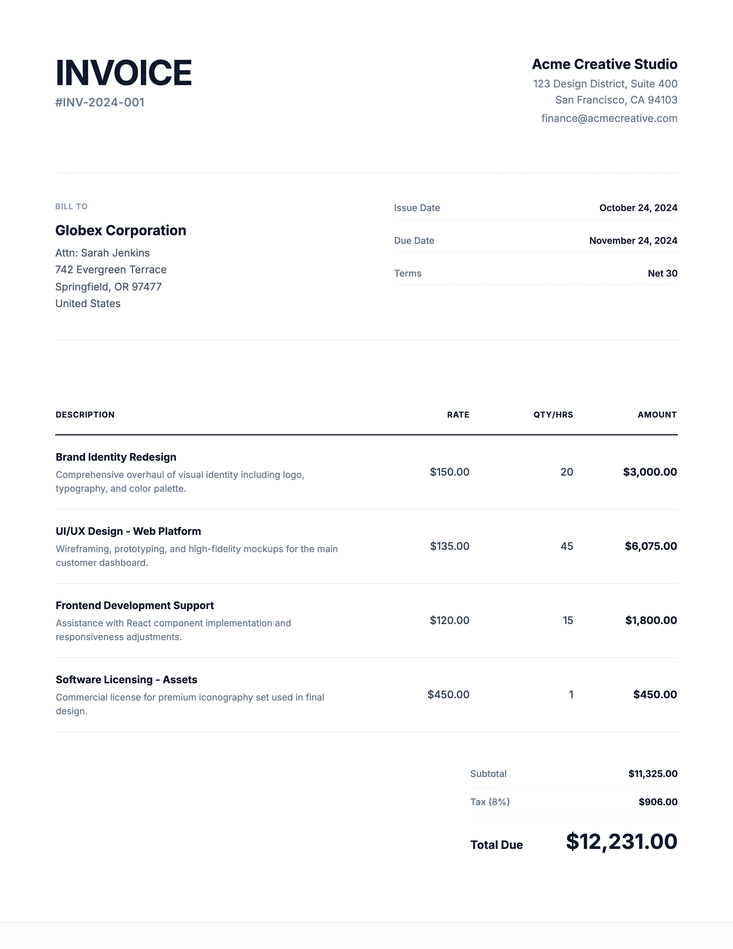 Company Invoice: cover