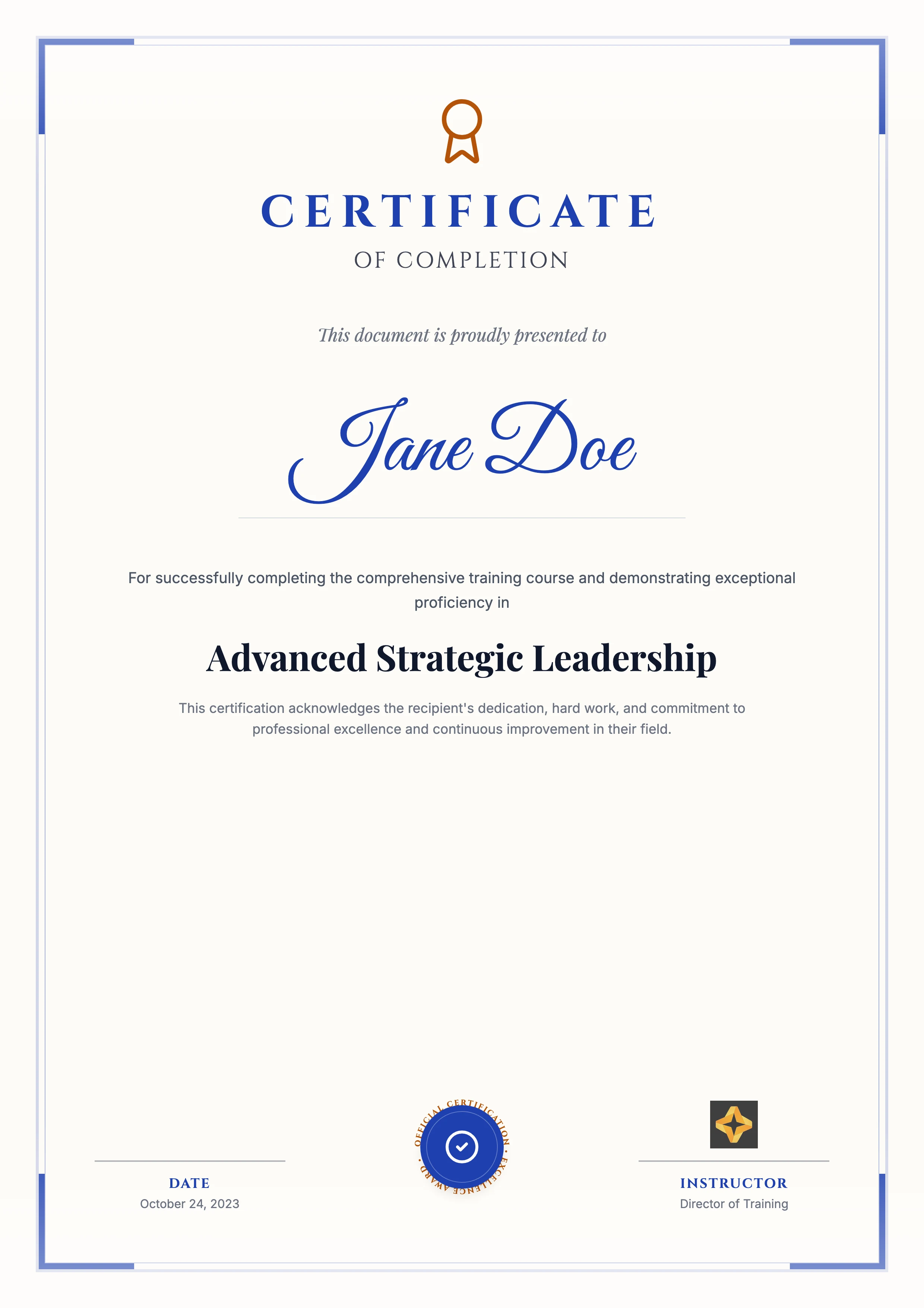 Completion Certificate: cover